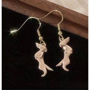 Gold Dachshund Dangle Dog Earrings 1.57"